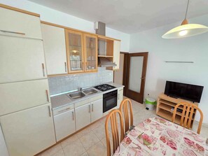 Fridge, oven, stovetop, coffee/tea maker
