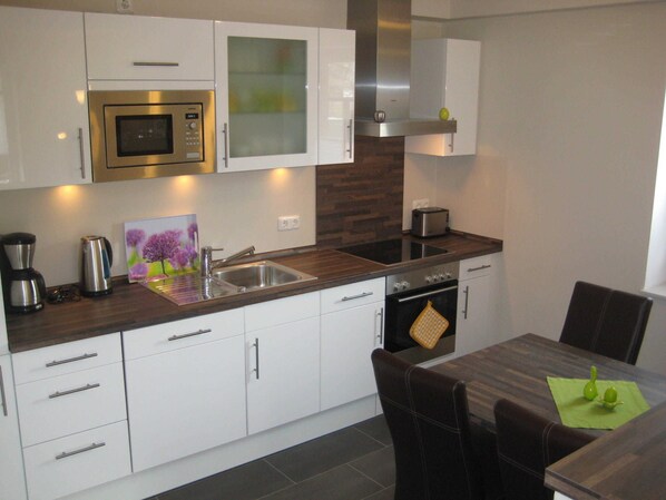 Fridge, microwave, oven, dishwasher