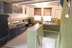 Fridge, microwave, dishwasher