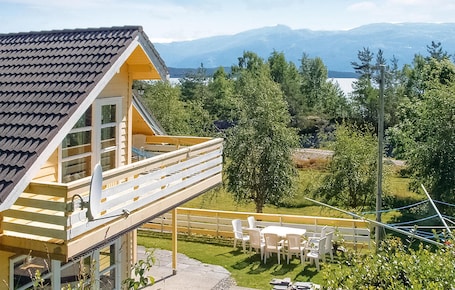 Outdoor dining. Beach front home in Hatlestrand with sauna