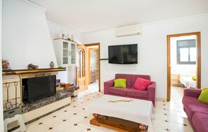 Télévision, cheminée, lecteur de DVD