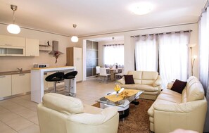 Fernseher, Kamin, Tischfußball, Tischtennisplatte