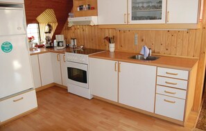 Fridge, stovetop, dishwasher, coffee/tea maker