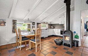 Fridge, stovetop, dishwasher, coffee/tea maker