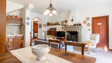 Fernseher, Kamin, DVD-Player