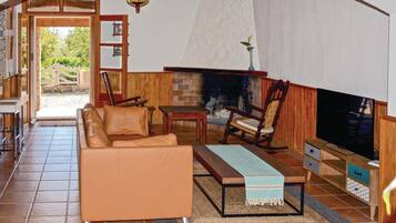 Een televisie en een open haard