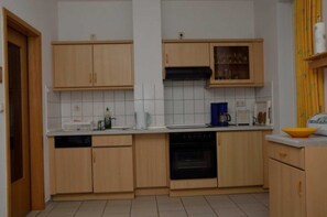 Fridge, oven, dishwasher, high chair