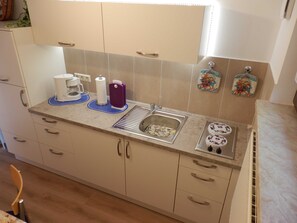 Fridge, microwave, coffee/tea maker