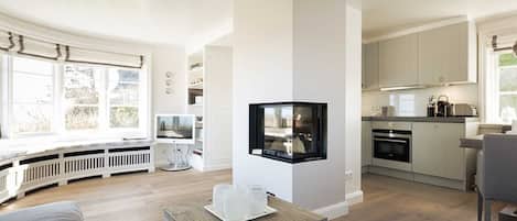 TV, fireplace