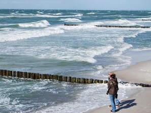 A beach with waves crashing onto wooden groynes. - Apartment (1,2,4,7,8) - Apartment near the beach (Nienhagen)