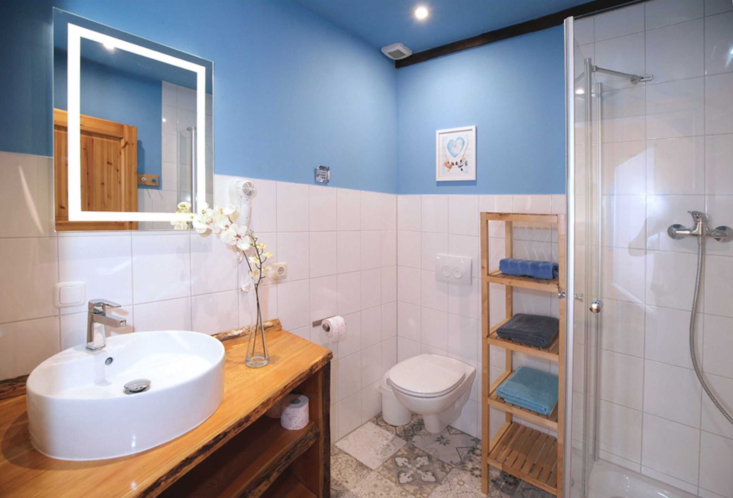 Ducha, secador de pelo y toallas