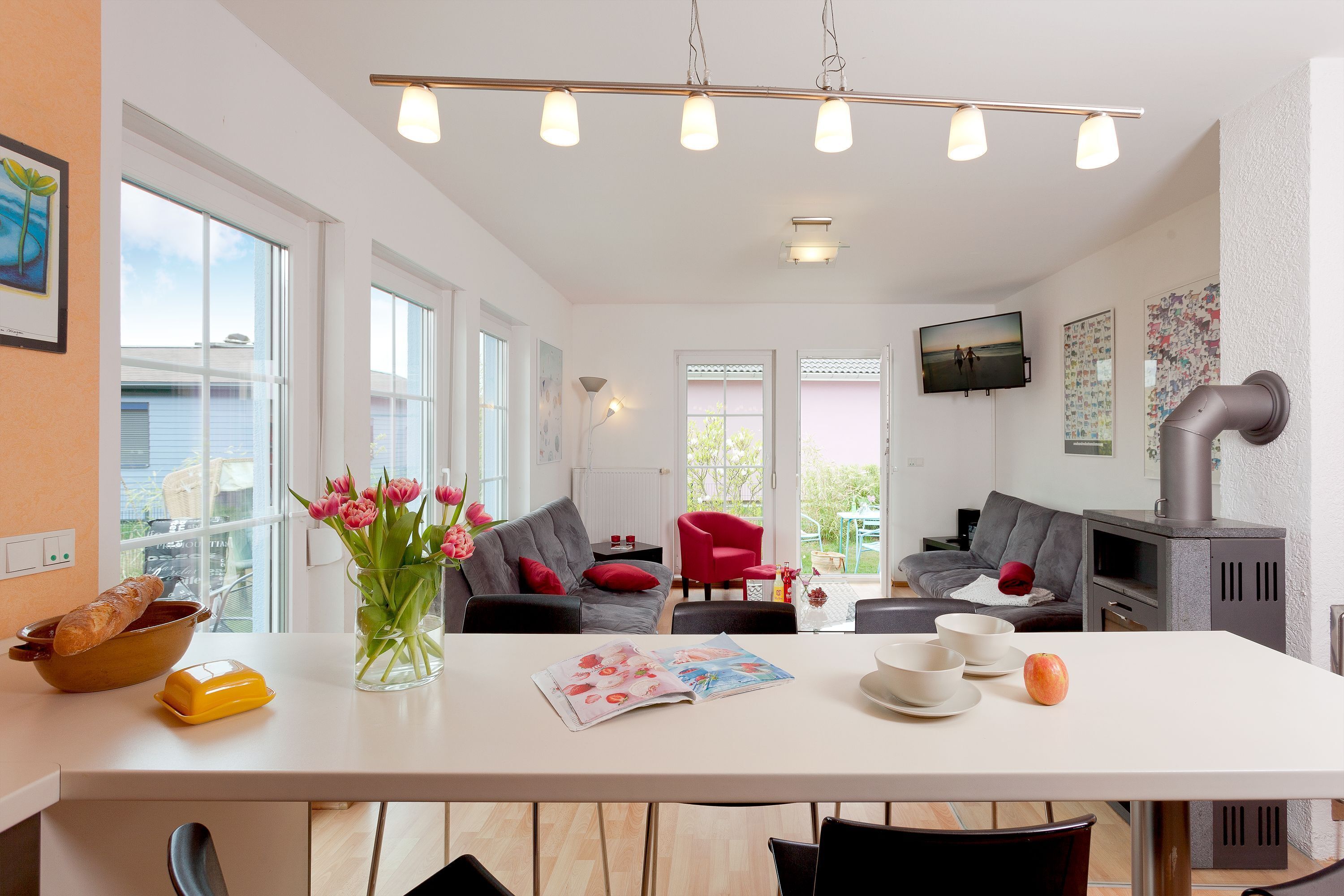 Televisión y chimenea 