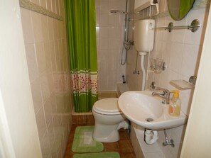 Regadera, jabón, papel de baño 