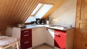 A compact kitchen with a skylight, a sink, and a dishwasher. - Apartment - Rügen-Fewo 291 (Sassnitz)