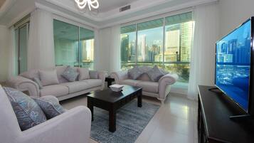 Apartment, 2 Bedrooms, Marina View | Living area | LED TV