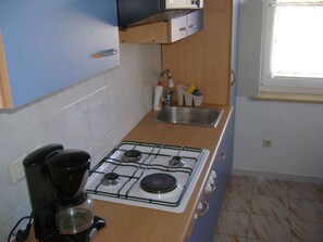 Fridge, stovetop, cookware/dishes/utensils