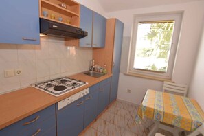 Fridge, stovetop, cookware/dishes/utensils