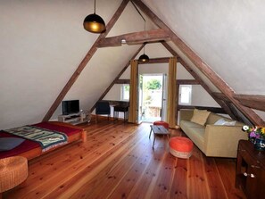TV, fireplace - FeHa - Historic thatched cottage with trailer and large orchard (Ueckermünde)