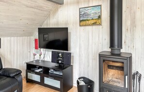 Een televisie, een open haard en een dvd-speler