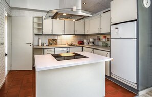Fridge, stovetop, dishwasher, coffee/tea maker