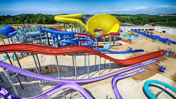 A water park with multiple slides and pools. - Holiday apartment with garden terrace near the beach Špadići Poreč (Poreč)