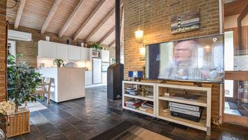 TV, lareira, DVD player