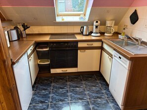 Fridge, microwave, oven, dishwasher