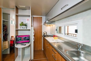 Fridge, stovetop, coffee/tea maker