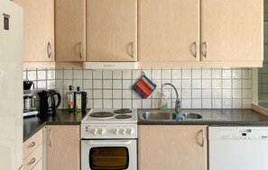 Kjøleskap, kokeplater, oppvaskmaskin og kaffetrakter/tekoker