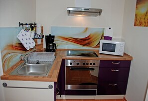 Fridge, microwave, oven, high chair