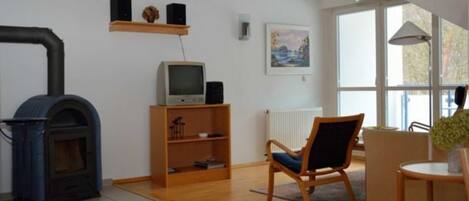 Televisión de pantalla plana y chimenea