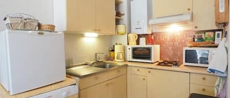 Fridge, dishwasher, cookware/dishes/utensils