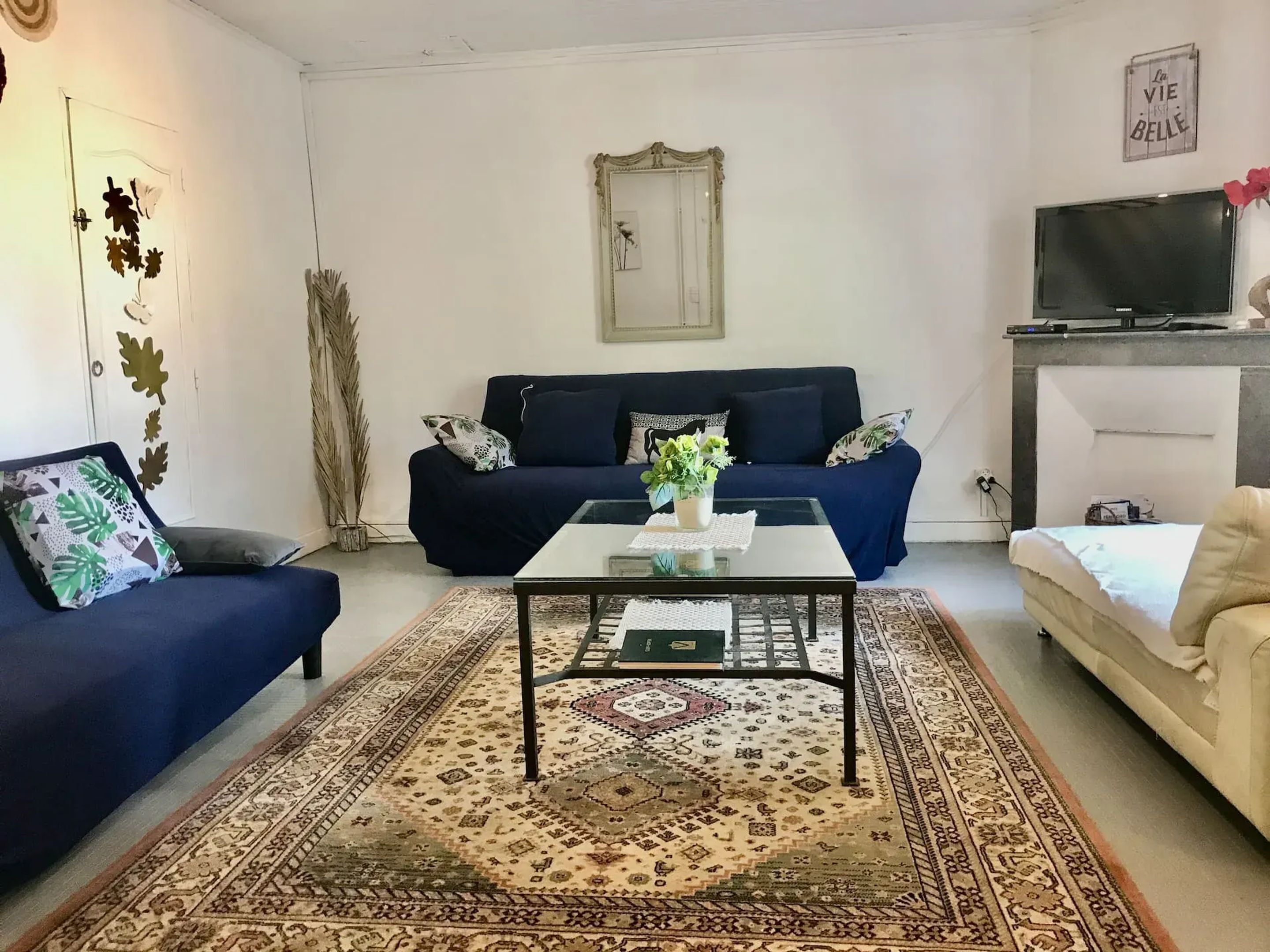 Televisión, chimenea, tenis de mesa y estéreo 