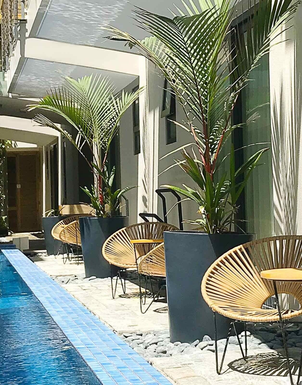 outdoor pool, pool loungers