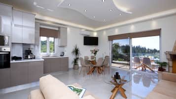 Family Villa, 3 Bedrooms, Private Pool, Sea View (Thanasis) | Living area