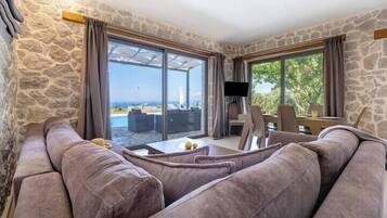 Luxury Villa, 2 Bedrooms, Private Pool, Sea View (Emily) | Living area | 39-inch flat-screen TV with satellite channels, TV