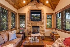 TV, fireplace, offices - Abode at Quit N' Time, private hot tub, Old Town, steps to Main Street (Park City)