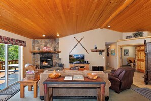 TV, fireplace, table football