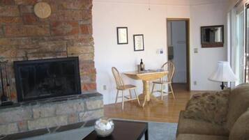 Smart TV, fireplace, Netflix, books