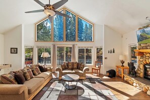 Flat-screen TV, fireplace, Netflix, streaming services - Forest Hollow by Destination Big Bear : Close to Marinas! Hiking Trails! Shuffleboard! Foosball! (Big Bear Lake)