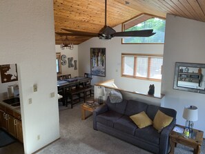 Smart TV, fireplace, video games, DVD player