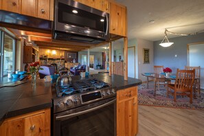 冷蔵庫、電子レンジ、オーブン、コンロ