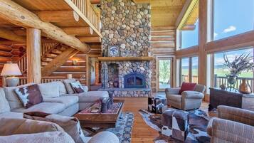 Smart TV, fireplace, foosball, books