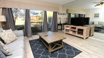 Flat-screen TV, DVD player