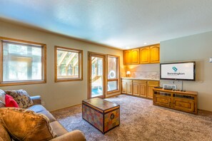 TV, fireplace, DVD player, table football