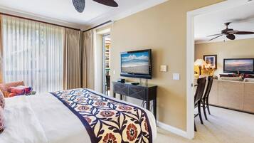 1 bedroom, premium bedding, iron/ironing board, travel crib