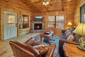 TV, fireplace, DVD player, foosball