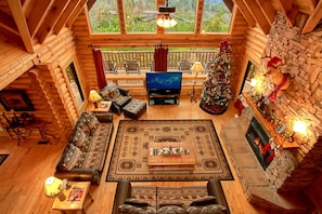Smart TV, fireplace, video games, DVD player