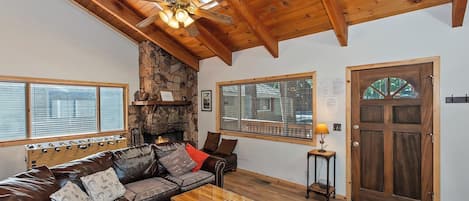 TV, fireplace, table football, video library