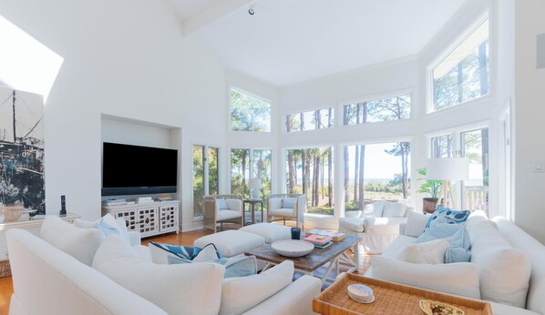 Smart TV, fireplace, ping pong, books